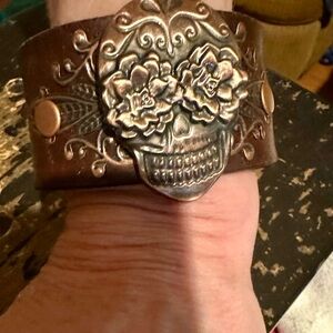 Sugar skull leather cuff bracelet